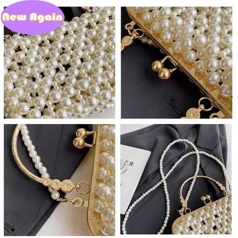 Girls handmoven beaded pearl handbags Children's Chic chain totes Kids princess crossbody bags Teenagers Shoulder Bags NA013