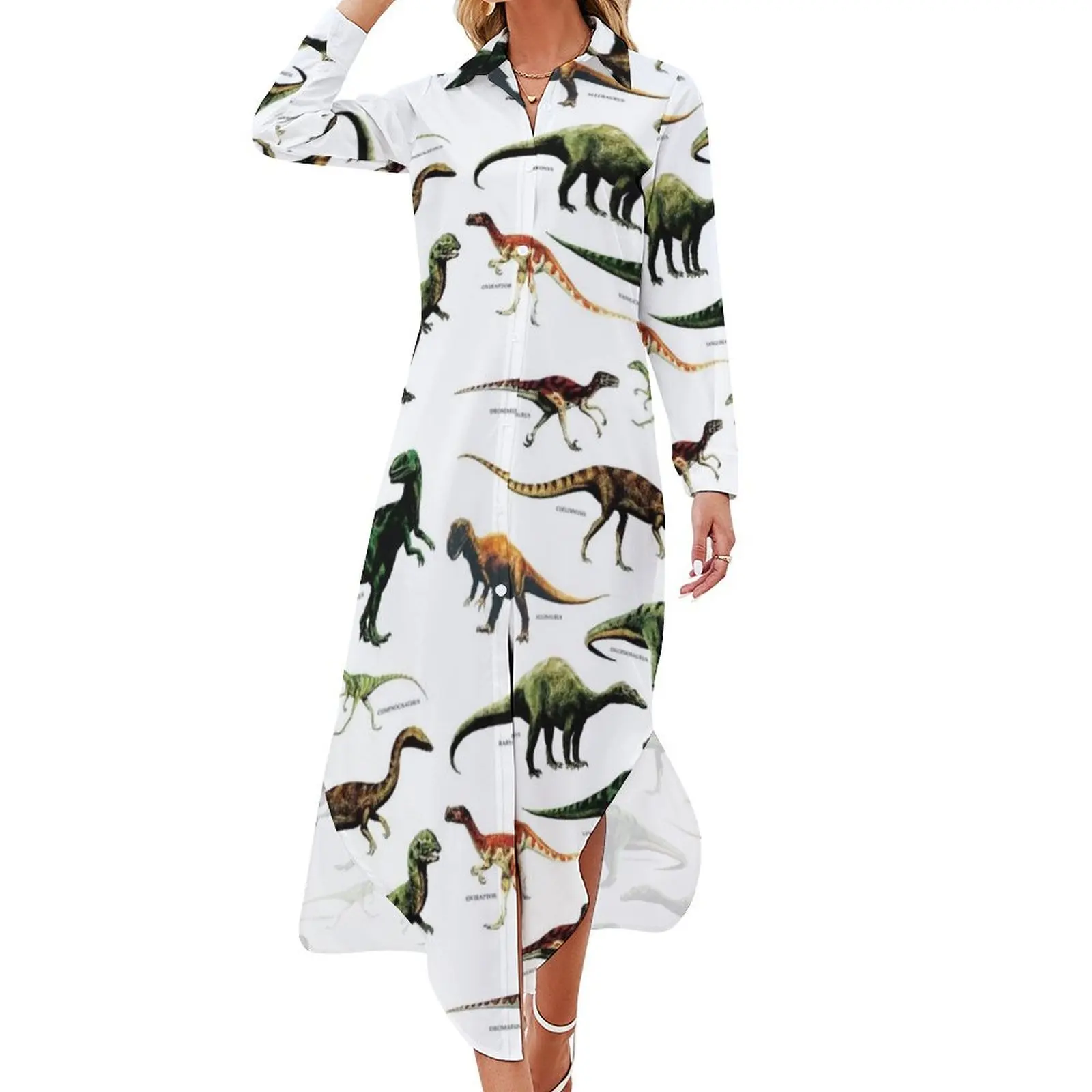 

DINOSAUR SPECIES VINTAGE RETRO 80s DINO DINOSAURS Long Sleeved Shirt Dress bandage dress Long veiled dresses