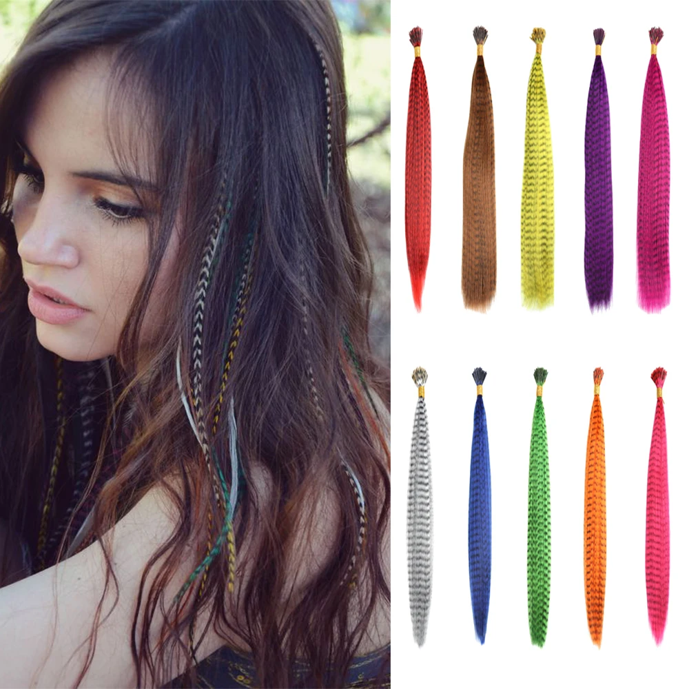 Colorful Synthetic Feather Extensions 16 Inch Long Hair Tool Set for Women 13 Available Colors 48 Pcs Set