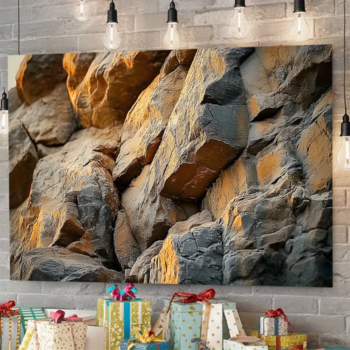Realistic Rock Cliff Texture Tapestry Natural Stone Wall Hanging Art Decor for Home Room Theme Party Decoration