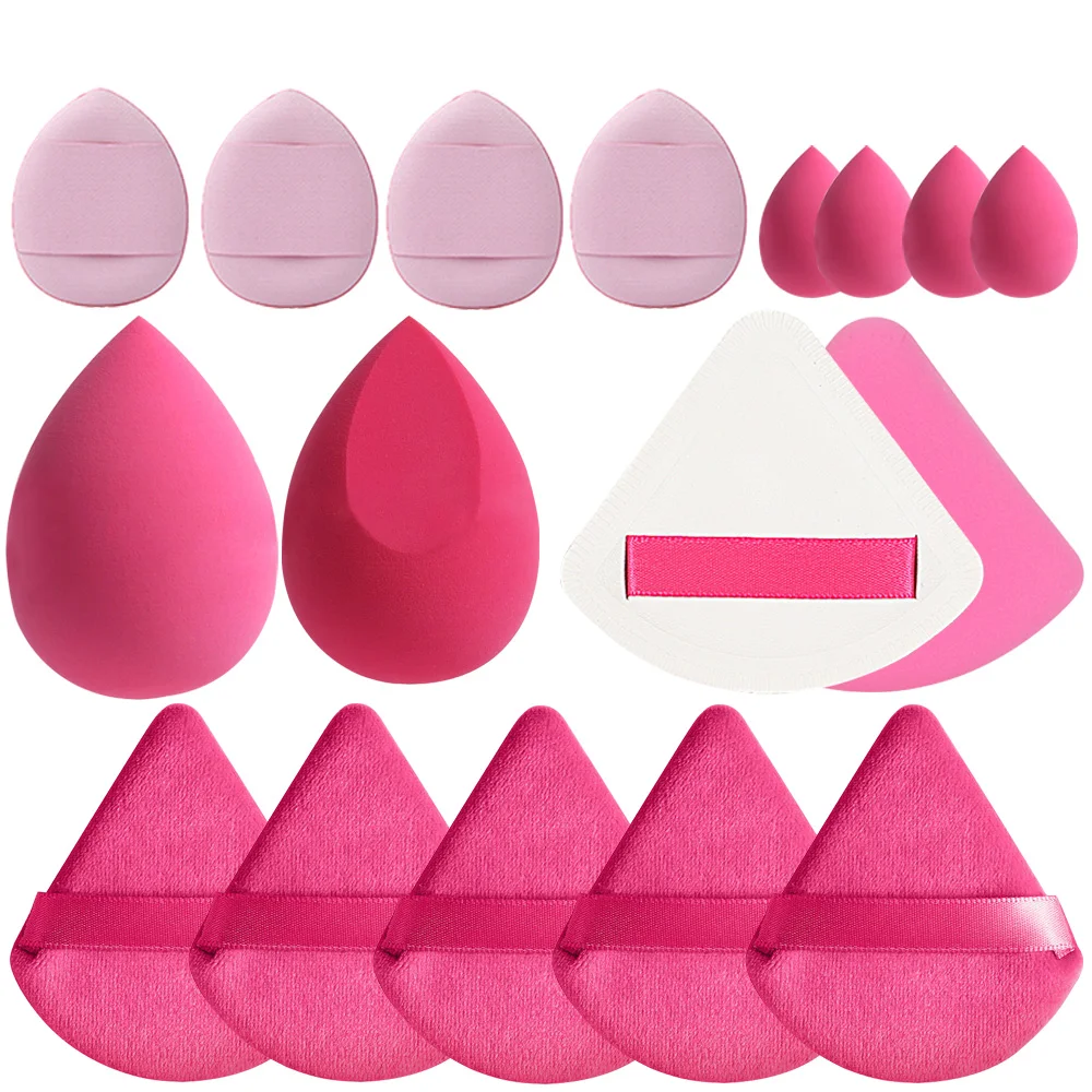 ชุดพัฟแต่งหน้า 17 ชิ้น สำหรับใบหน้า พัฟสามเหลี่ยม พัฟเนื้อนุ่ม พร้อมพัฟนิ้วมือขนาดเล็ก ฟองน้ำแต่งหน้า อุปกรณ์แต่งหน้าสำหรับผู้หญิง