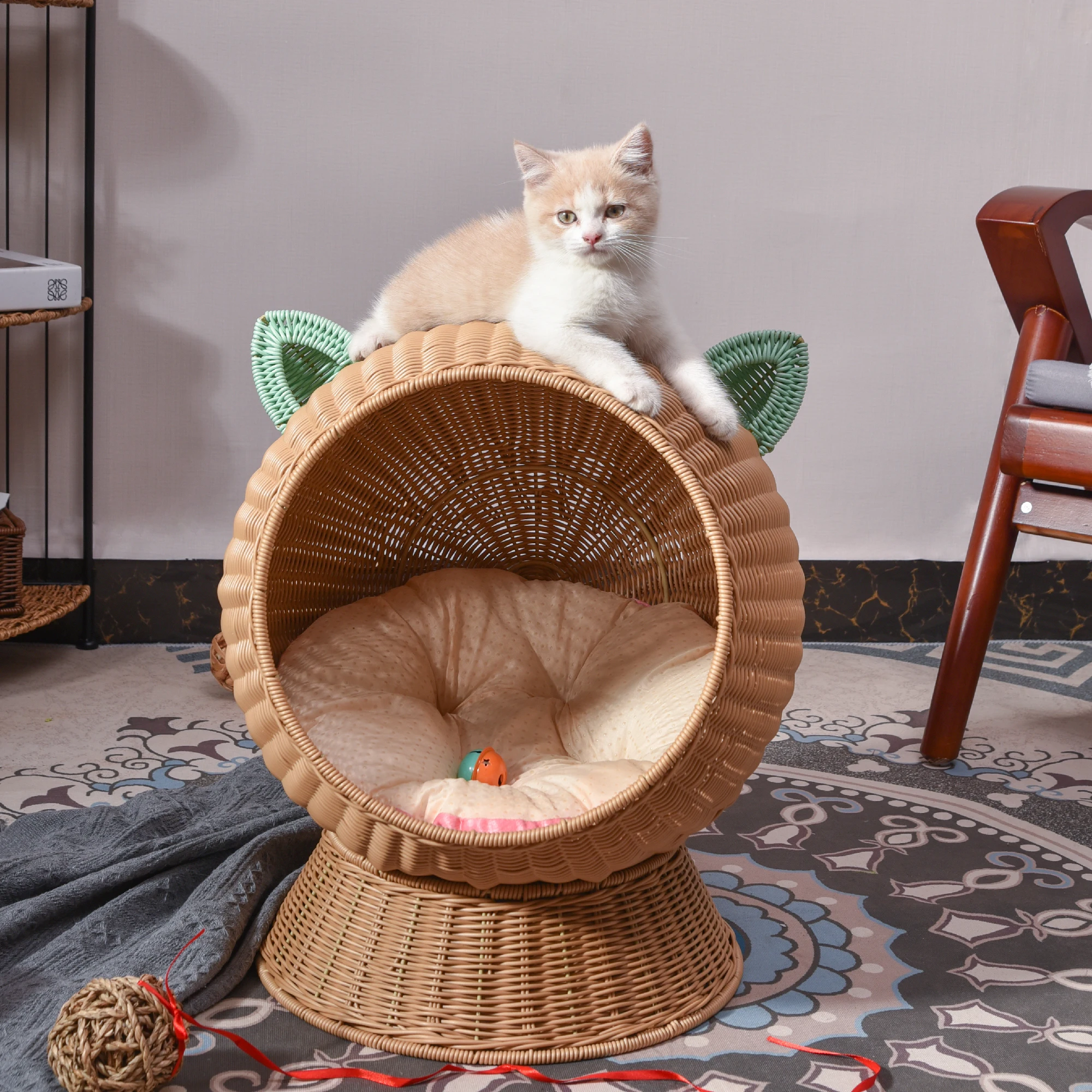 

XH Luxury Handmade Plastic Rattan Summer Cooling Comfortable Dog House & Cat Shape Cute Bed Furniture & Pet Basket