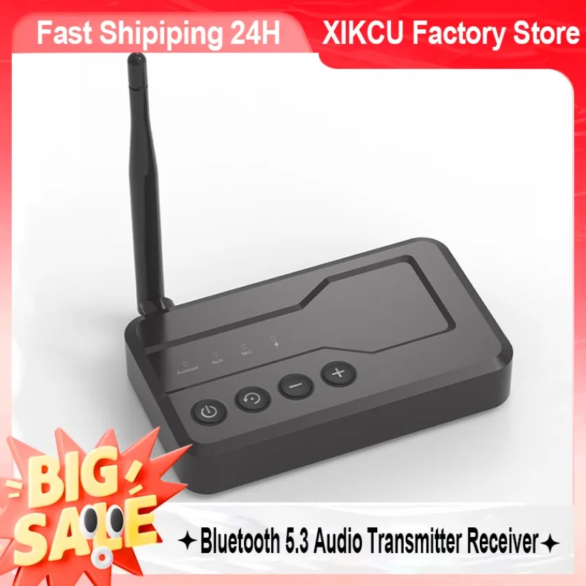 Wireless Bluetooth 5.3 Transmitter Receiver Function External Antenna aptX‑HD Low Latency 3.5 AUX Mic for PC TV Hi‑Fi Amplifier