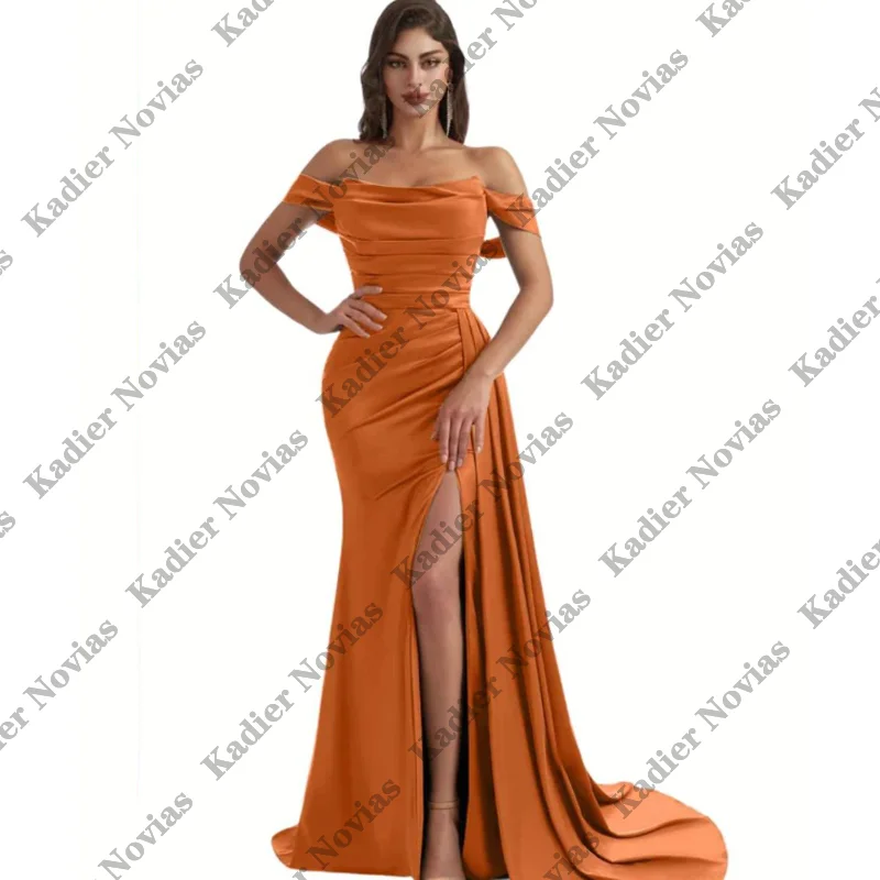 

Customized Long Burnt Orange Mermaid Bridesmaid Dresses with Slit Lace Up Wedding Party Dress robes invitee mariage