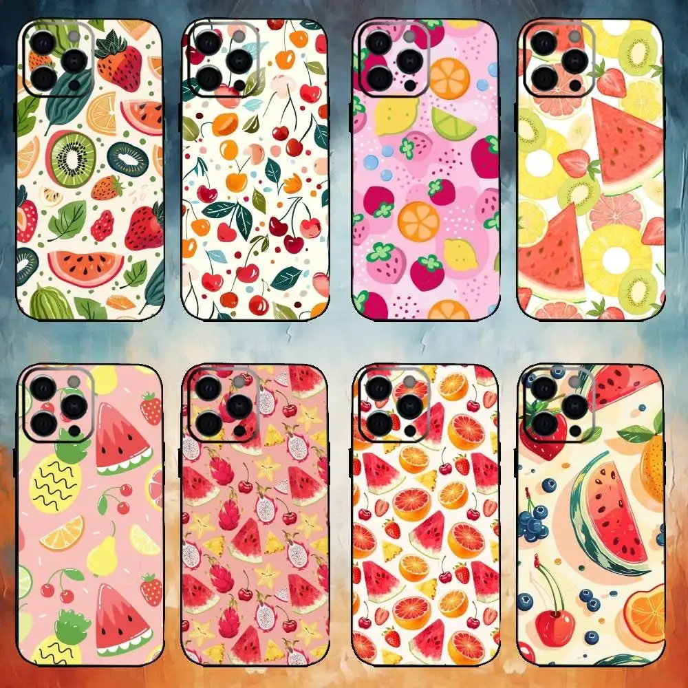 

Cute Fruit Phone Case For iPhone17,16,15,14,13,12,11 Plus,Pro Max Soft Black Cover