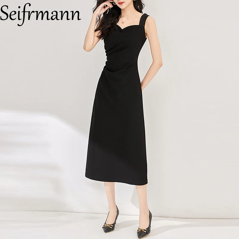 Seifrmann Women's Elegant Party Solid Dress Summer Sweetheart Neck Spaghetti Strap Party Prom A-Line Dresses
