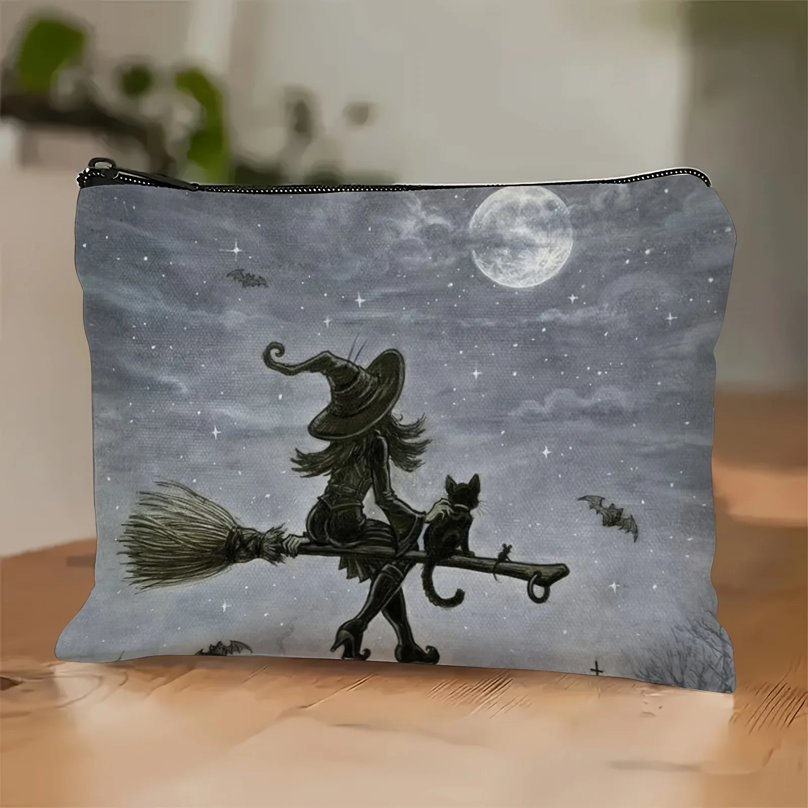 Large Capacity Polyester Witchcraft-Themed Zipper Pouch Double-Sided Print, Lightweight & Foldable Festivals, and Fans of Magic