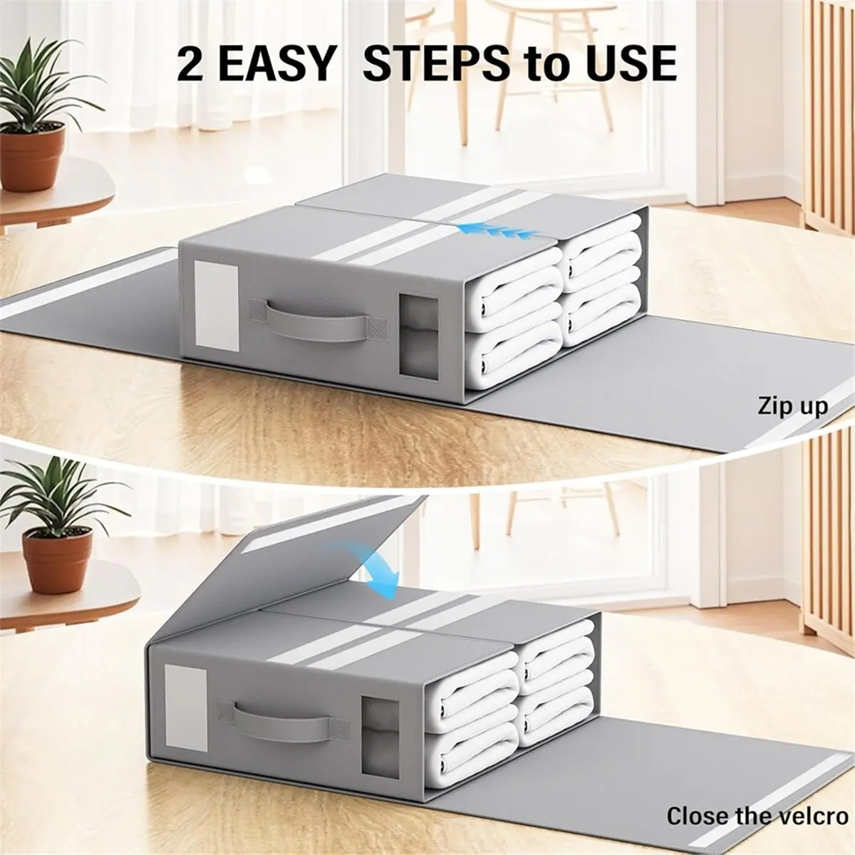 4pack Foldable Fabric Storage Bins for Bed Sheets, Duvet Covers, and Pillowcases - Grey