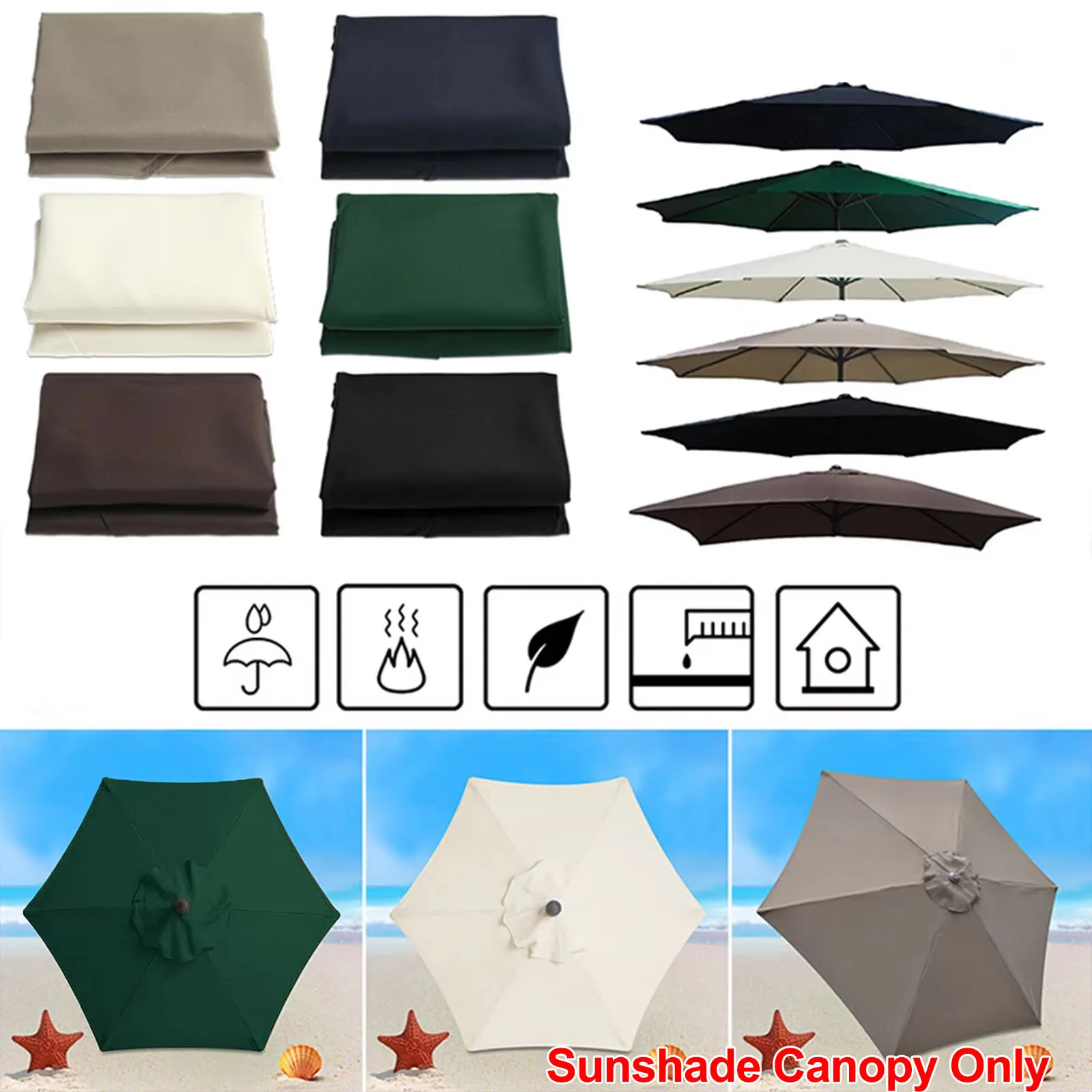 

Sunshade Umbrella Canopy Fits For 2m 6-Rib Parasol, Polyester Replacement Parasol Canopy Patio Umbrella Cloth