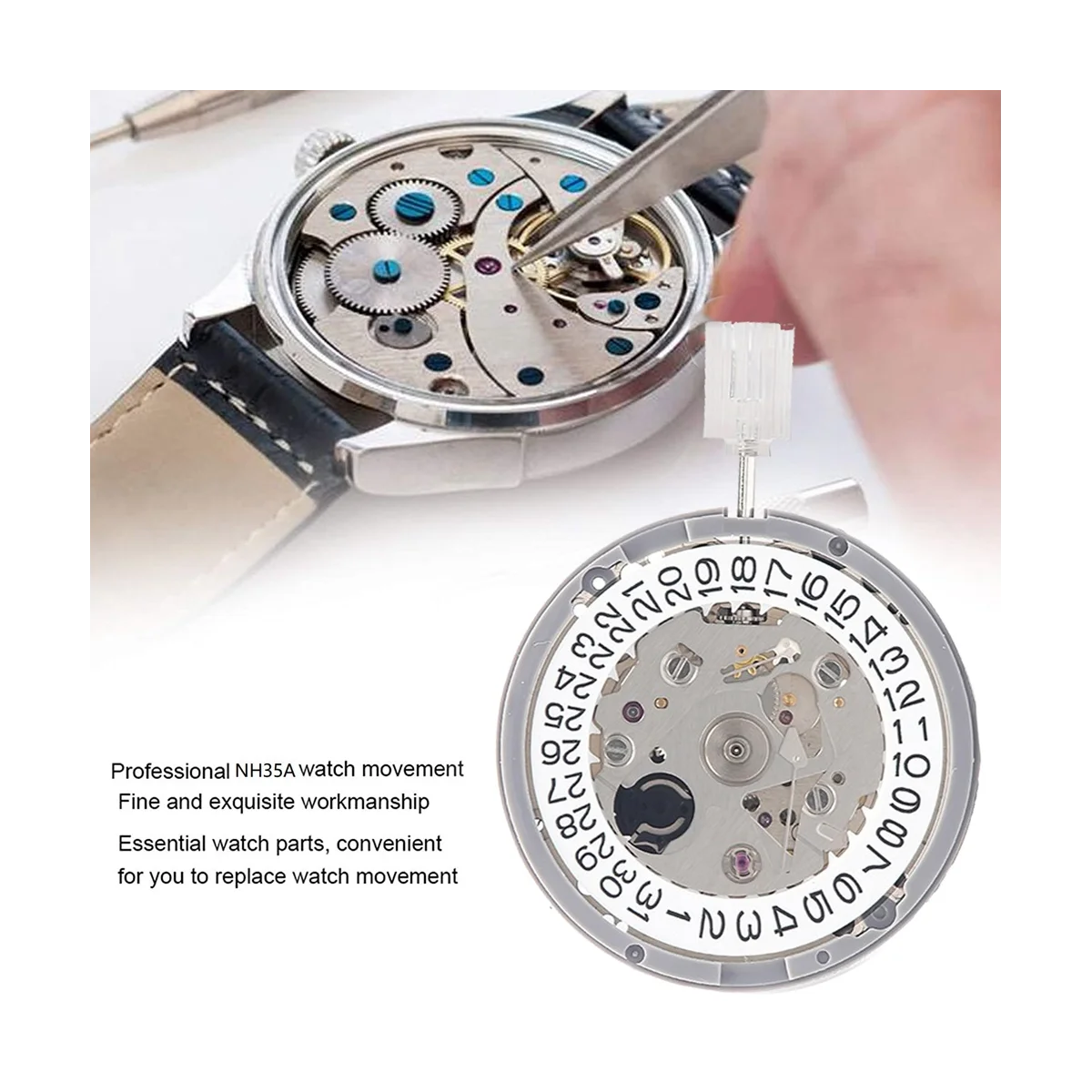 

NH35/NH35A Movement+Movement Handle+Needle+Week Dial+Calendar Dial Kit High Accuracy Automatic Mechanical Watch Movement