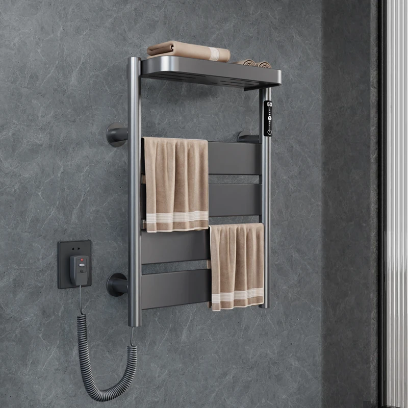 

Smart Electric Heating Towel Rack Electric Bath Cloth Screen Radiator Bathroom Wall Mounted Black Heater Towel Rack
