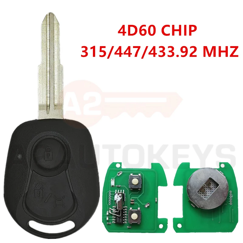 A2AUTOKEYS 2 Buttons 315MHz / 477 / 433.92MHz 4D60 Chip Auto Smart Remote Car Key For Ssangyong Actyon Kyron Rexton