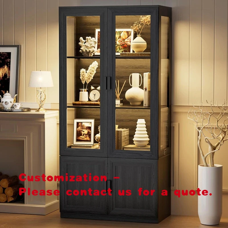 

custom.Custom Curio Display Wood Grain Storage Cabinet LED Dust-proof Showcase Available Tempered Glass