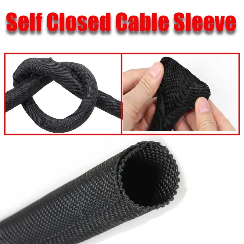 2/5/10M Self Closed Cable Sleeve 3mm - 30mm PET Braided Insulated Car Line Protector Management Loom Split Tube Wire Wrap Sheath