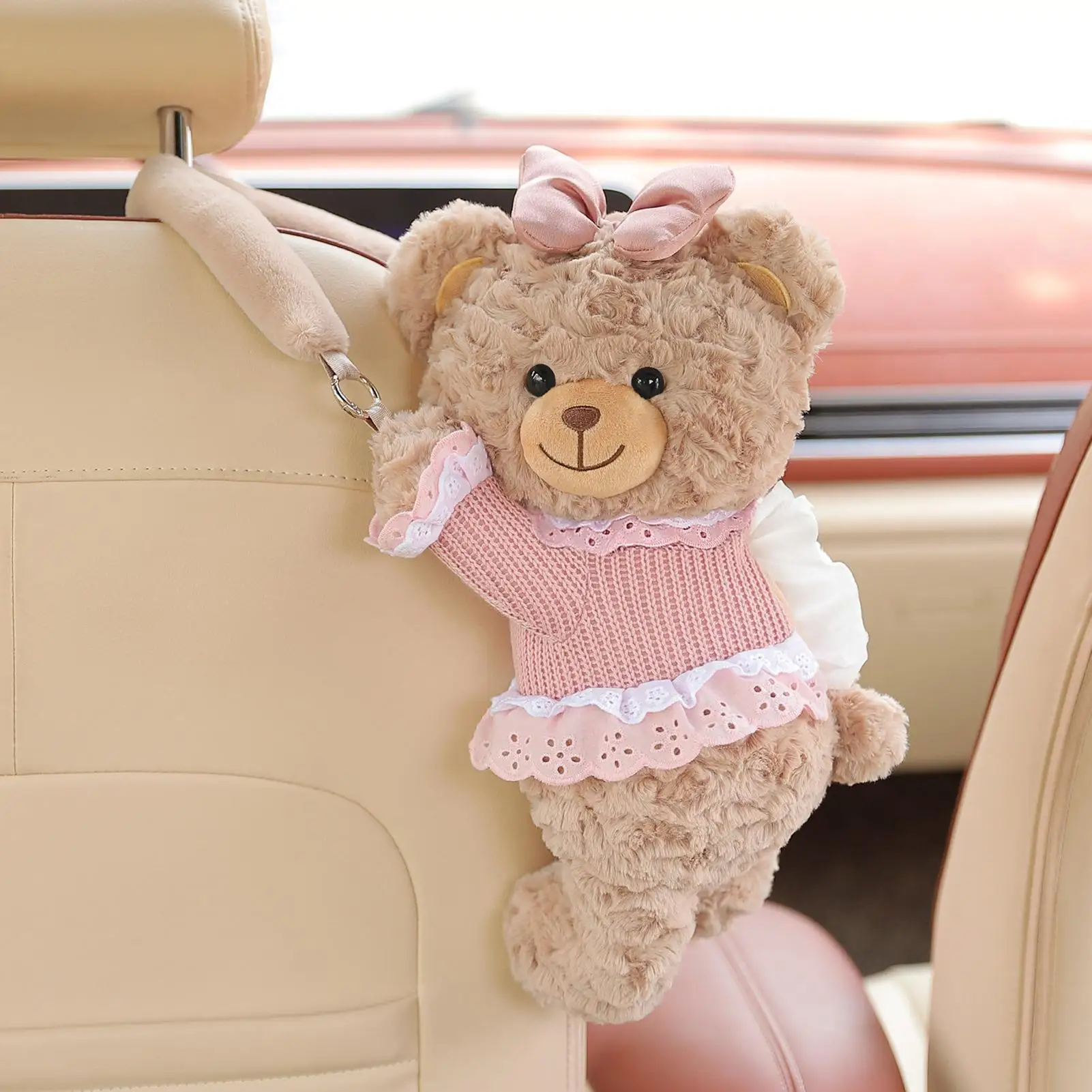 

Tissue Box Holder For Car Soft Decorative Bear Napkin Organizer Auto Plush Napkin Holder For Seat Back Headrest SUVs MPVs Trucks
