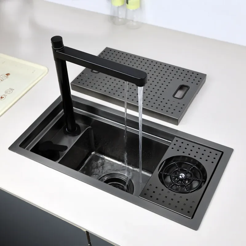 Stainless Steel Invisible Cup Washer Sink Integrated Bar Kitchen Single Basin Dishwasher Vegetable Washing Station Modern