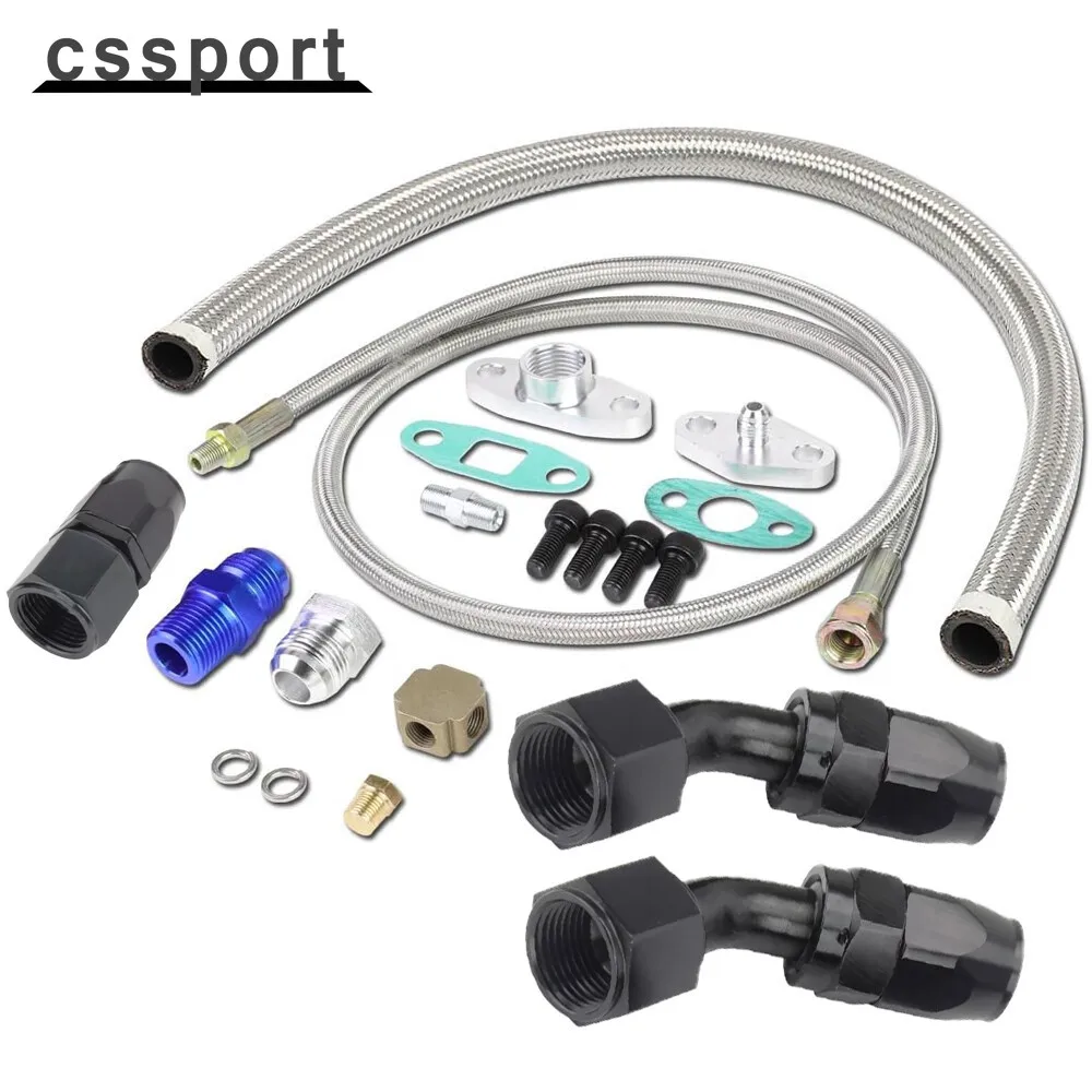 

Universal Turbo Oil Line Feed Kit & Return Drain Flange T3 T4 T04E Oil Pan Plug