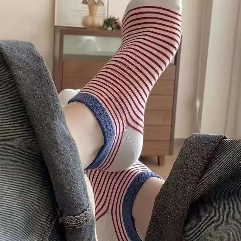 5/10 Paar gestreifte kurze Socken für Damen, Sommer, leicht, atmungsaktiv, modisch, koreanische Version, Dopamin-Stil, Freizeitsocken – Detail 4