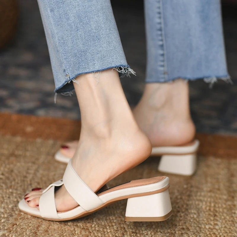 

Vintage Women's Sandals 2024 New Summer Fashion Women Thick Heels Slippers Top Quality Newest Working Casual Shoes Woman 34-39