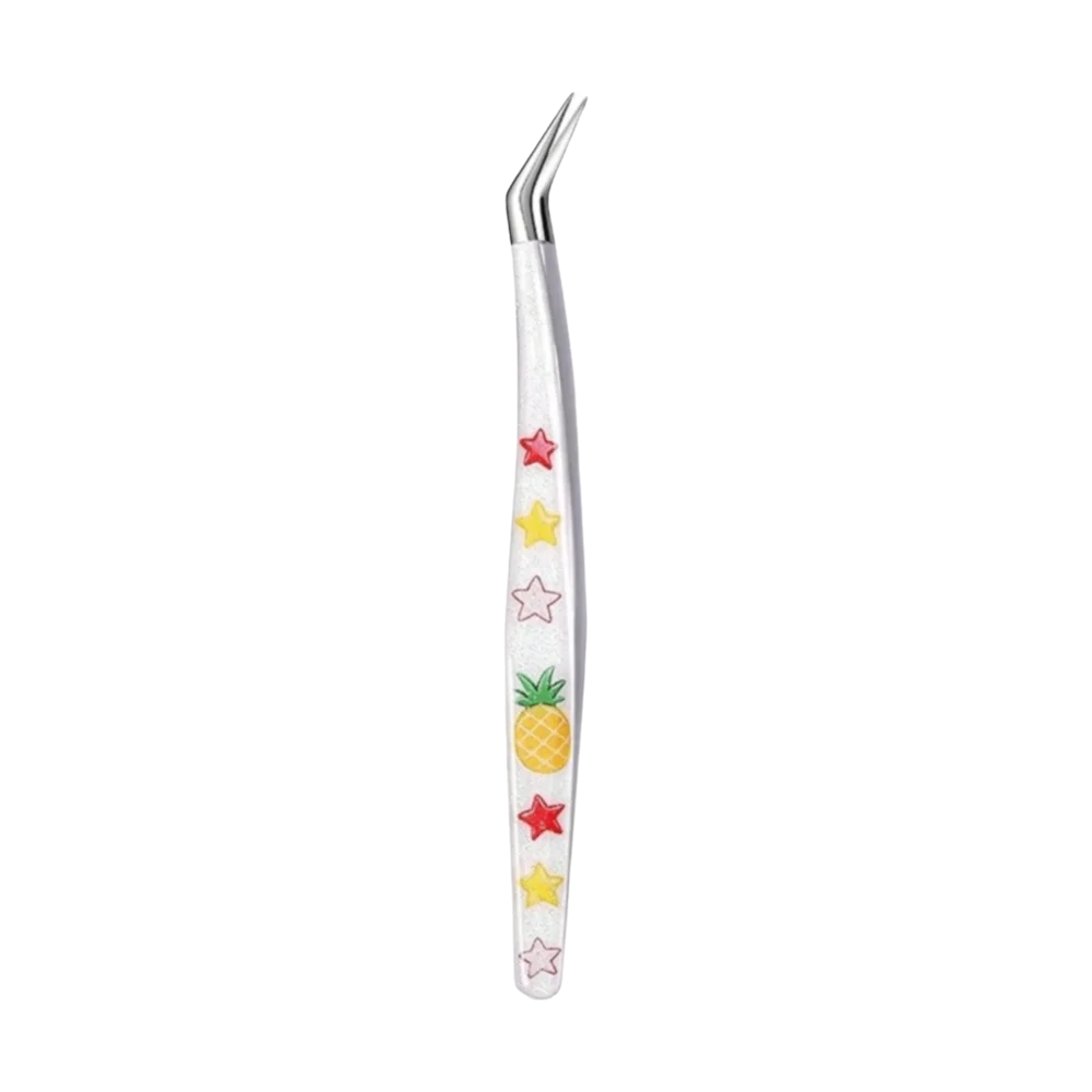 Stainless Steel Scrapbook Tweezers Glitter Resin Handle Anti Slip Curved Tip Tweezers Fine Point Curved Tip Sticker Picking Tool