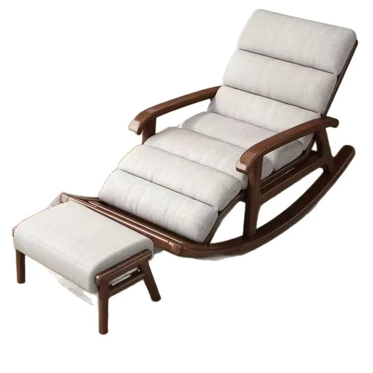 New Chinese Style All Solid Wood Walnut Lazy Bedroom Rocking Chair Living Room Adult Elderly Lunch Break Sleeping Recliner Leisu