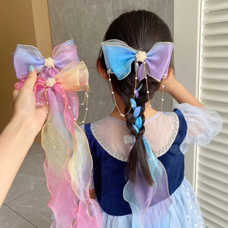 Fashion Hair Accessories New Girls Cute Colorful Chiffon Bow Ribbon Hairpins Children Sweet Hair Clips Hair Accessories