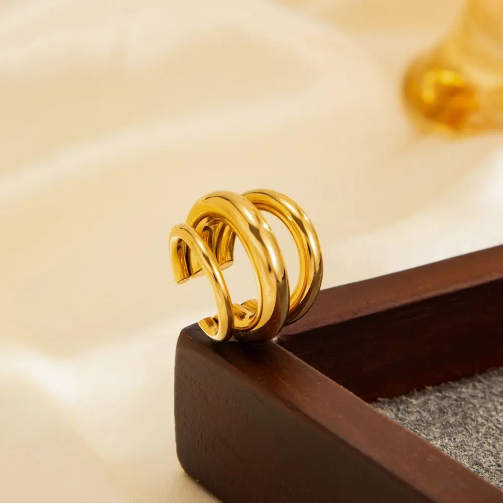 Simple Stainless Steel C Shape Ear Cuff Golded Silver Chunky Triple Ring Clip Minimalism Metal Gold Jewelry Daily - view 5