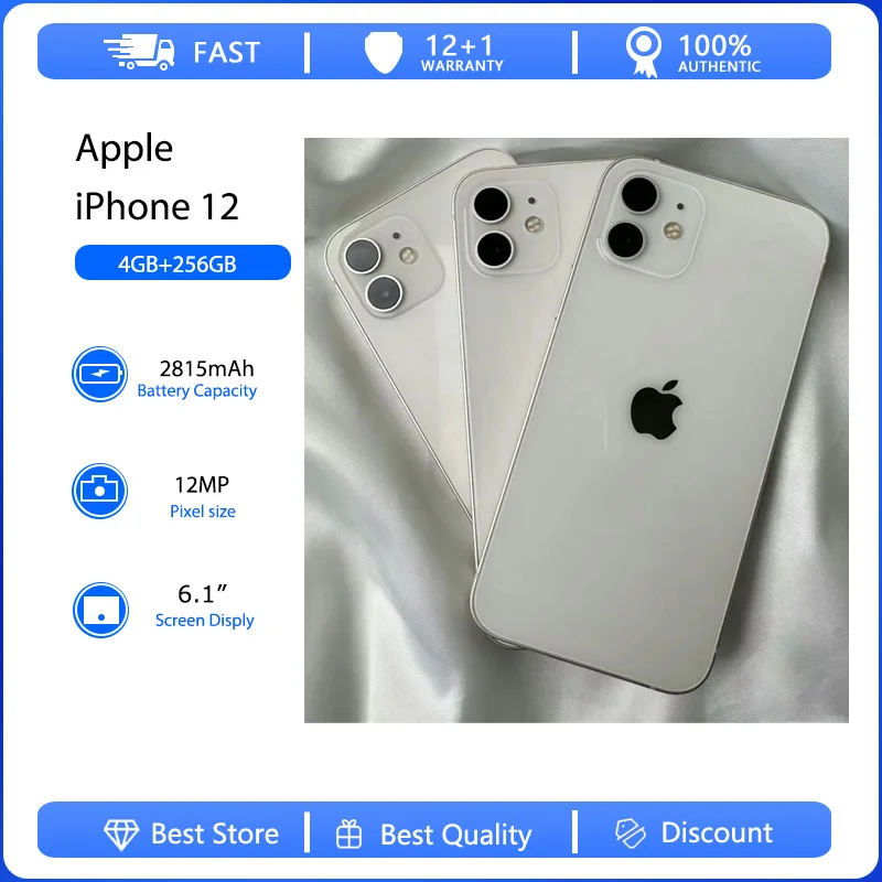 

Apple iPhone 12 5G Face ID Mobile Phone Original Used Unlocked 6.1" 64/128/256GB ROM Hexa-core IOS 12MP Camera NFC Smartphones