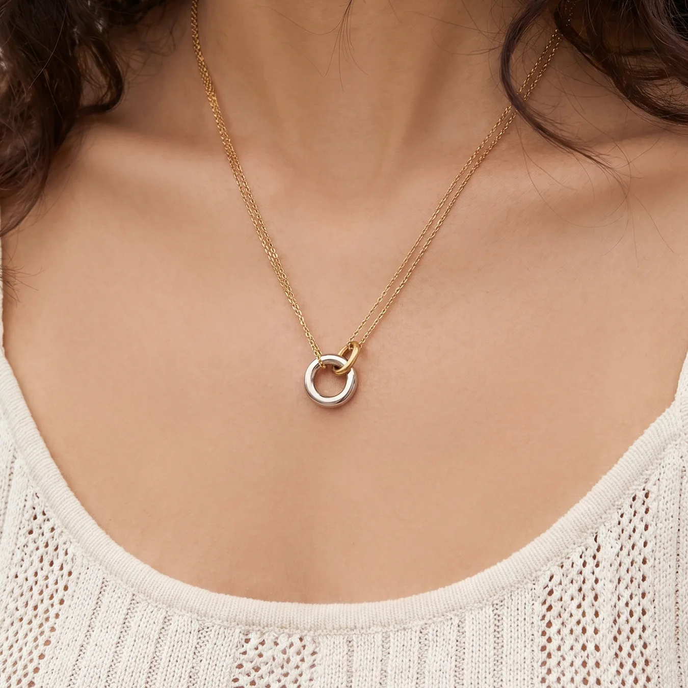 316L Edelstahl 18K Vergoldete Halskette Geometrischer Runder Anhänger Halsketten Mode Minimalistischer Choker Damenschmuck – Detail 7