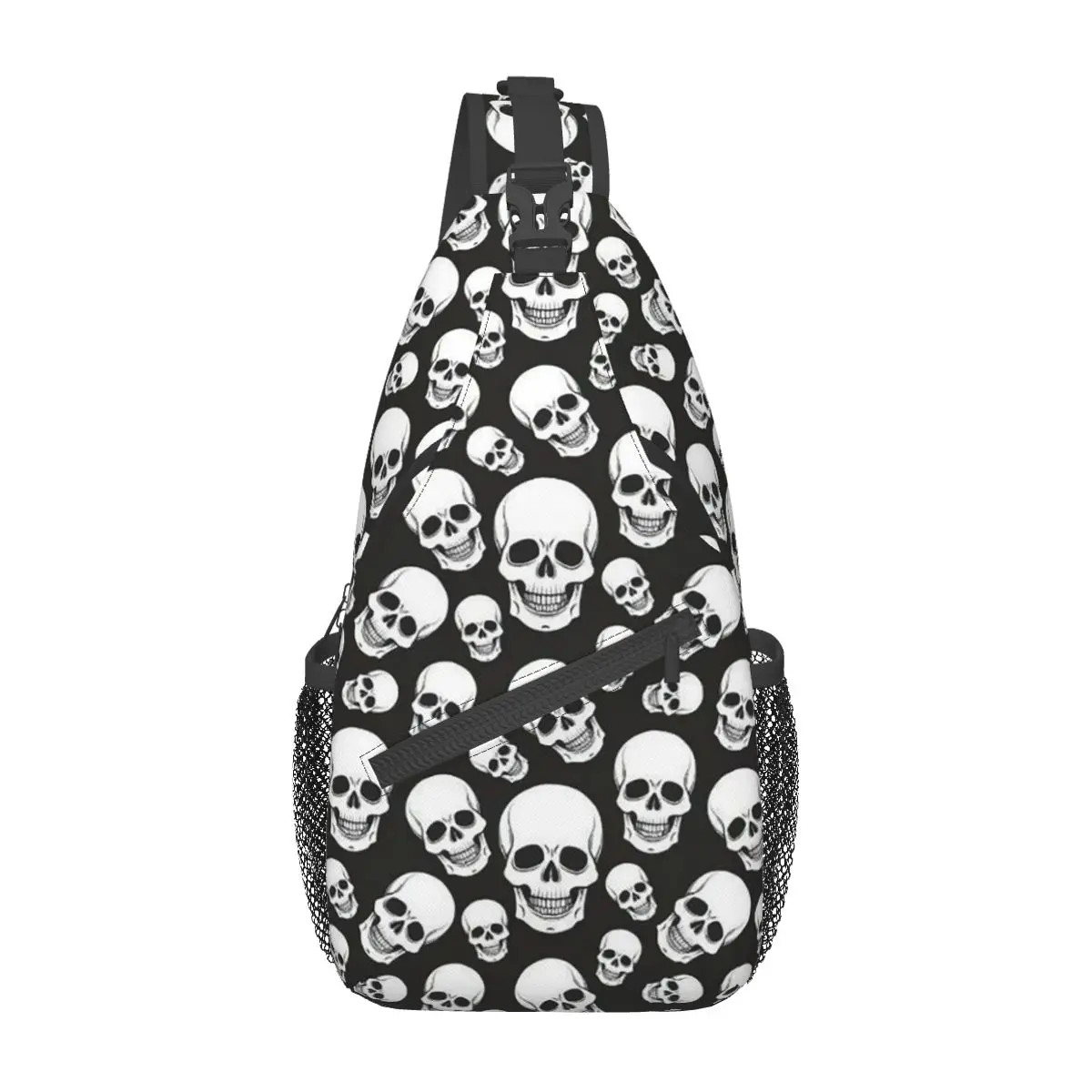 Sac à bandoulière tête de mort gothique, sac à dos initié à la poitrine, sacs d'école à motifs, sacs de jour de voyage, randonnée