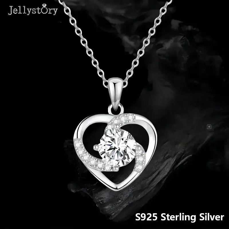 1CT S925 Silver Moissanite Pendant Eternal Heart Necklace for Women Versatile High End Fade Resistant Clavicle Chain Gift