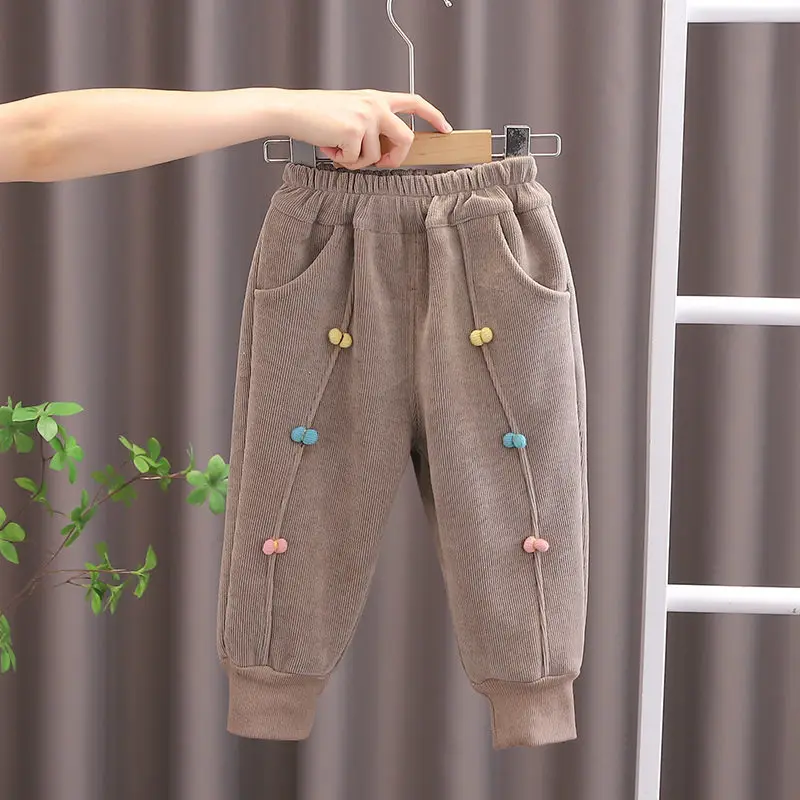 New Winter Children Clothes Kids Girls Thicken Warm Elastic Bow Pants Baby Cotton Clothing Infant Casual Trousers Leggings