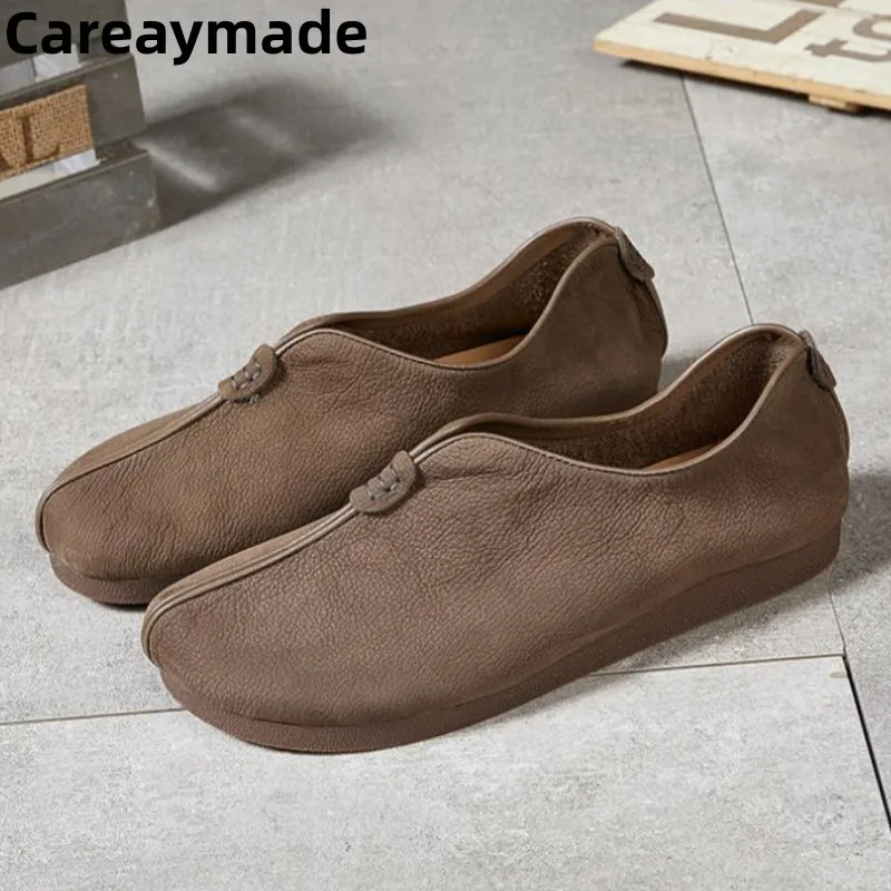 Careaymade-Genuine leather women\'s single shoes soft sole soft leather comfortable retro handmade men\'s large size Couple Shoes