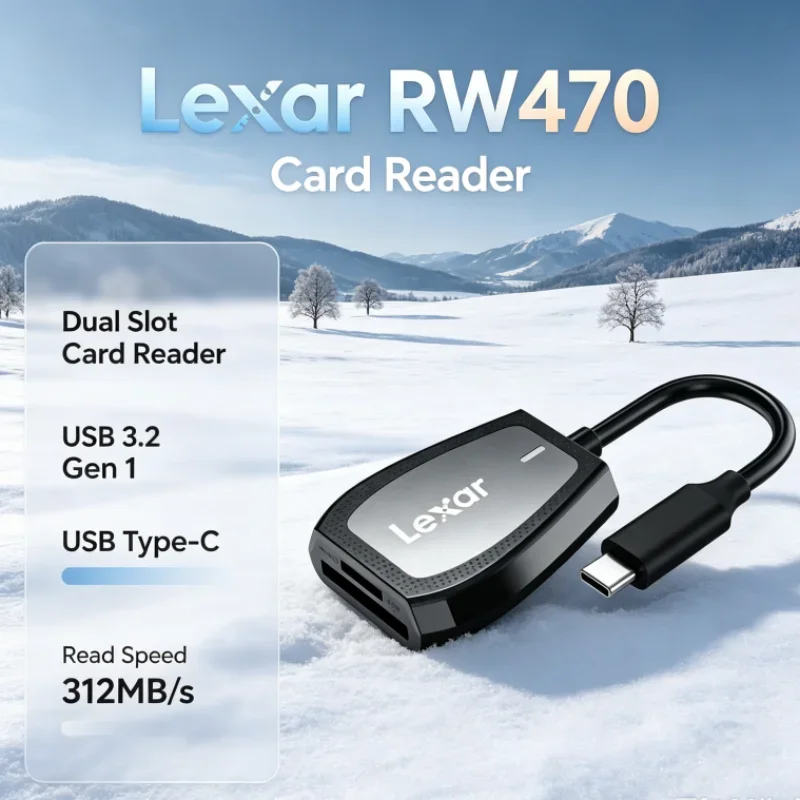 Lexar RW470 Card Reader Dual Slot USB 3.2 Gen1 2-in-1 Type-C SD microSD UHS-II 312MB/s Transfer for Photo Transfer