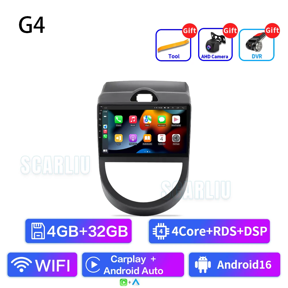 Android 16 voor Kia Soul 1 AM 2008 2009 2010 2011 Carplay Auto autoradio multimediaspeler autoradio GPS navigatie BT head unit