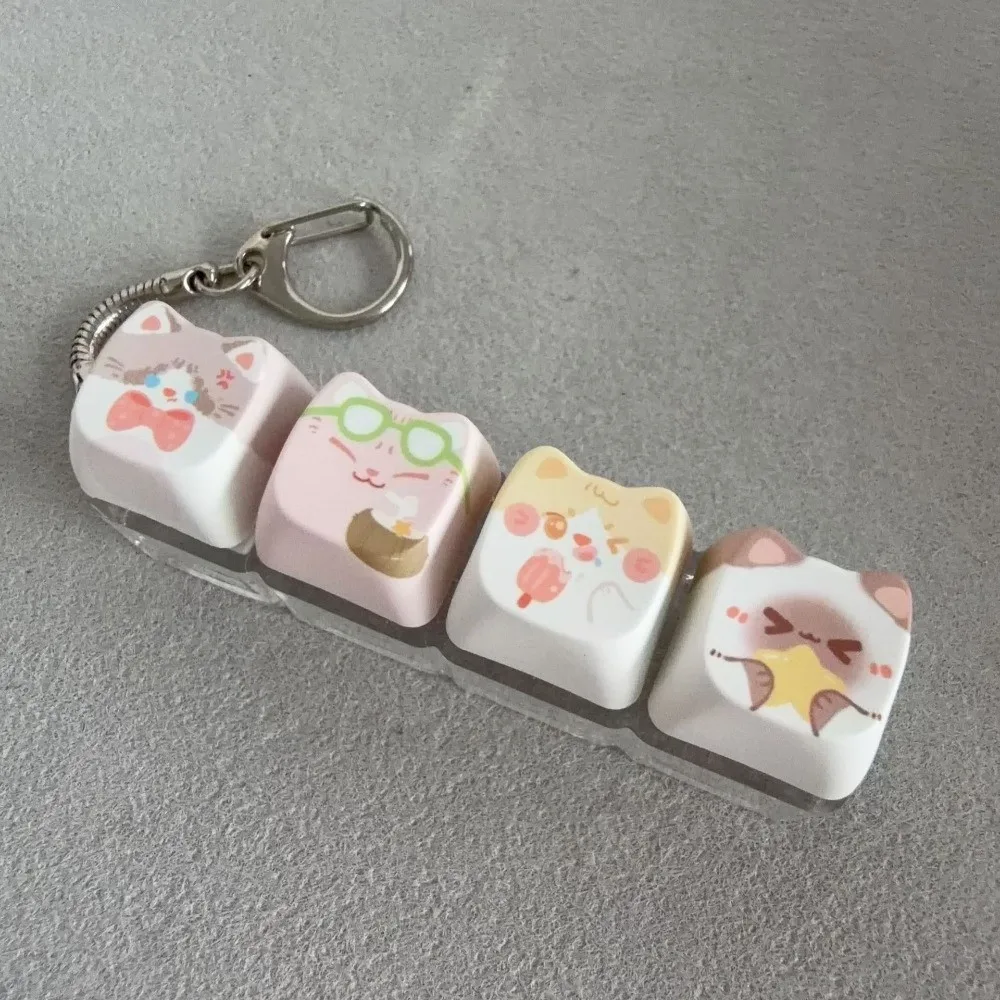 Finger-Tip-Druckknopf Katzen-Fidget-Clicker-Schlüsselanhänger Niedliche Katze Kawaii Katze Mechanische Tastatur Schlüsselring 4-Tasten Kreativ – Detail 2