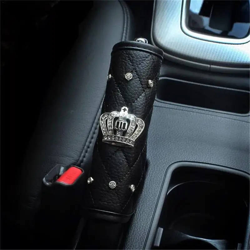 Universal Brake Shift Knob Cover Car Seat Gear Case Car Interior Decor Cover Set Rhinestones Leather Belt Sheath For All Cars