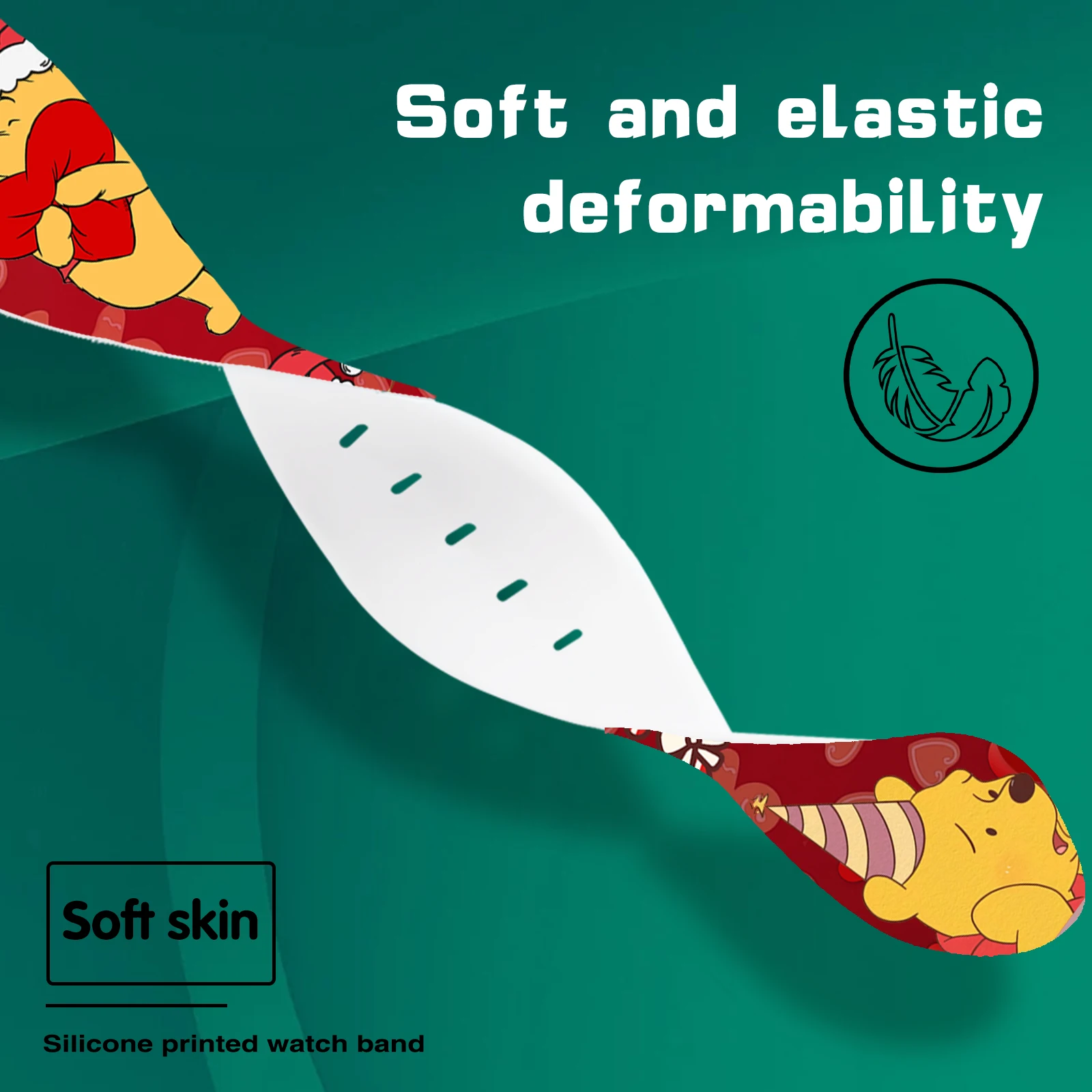 20 mm Weihnachts-Pooh-Bär-bedrucktes Armband für Samsung Galaxy Watch 7/6/5/4 40 mm 44 mm Band, austauschbares Armband für Xiaomi Amazfit