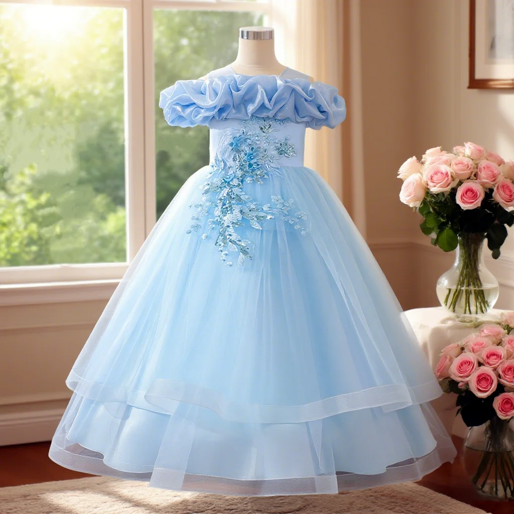 

Blue elegant princess dress dress suitable for piano concerts important performances birthday parties