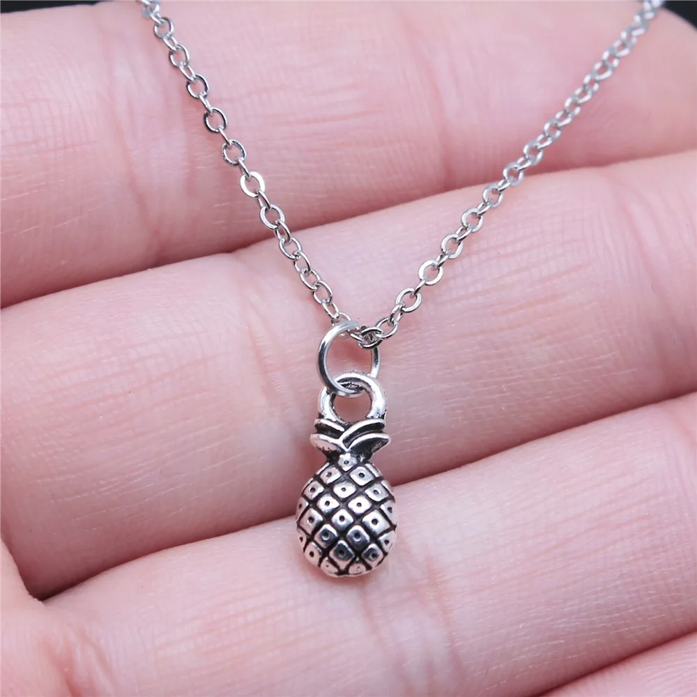 Drop Shipping Antique Silver Color 14x7mm Pineapple Necklaces Short Chain Choker Necklaces