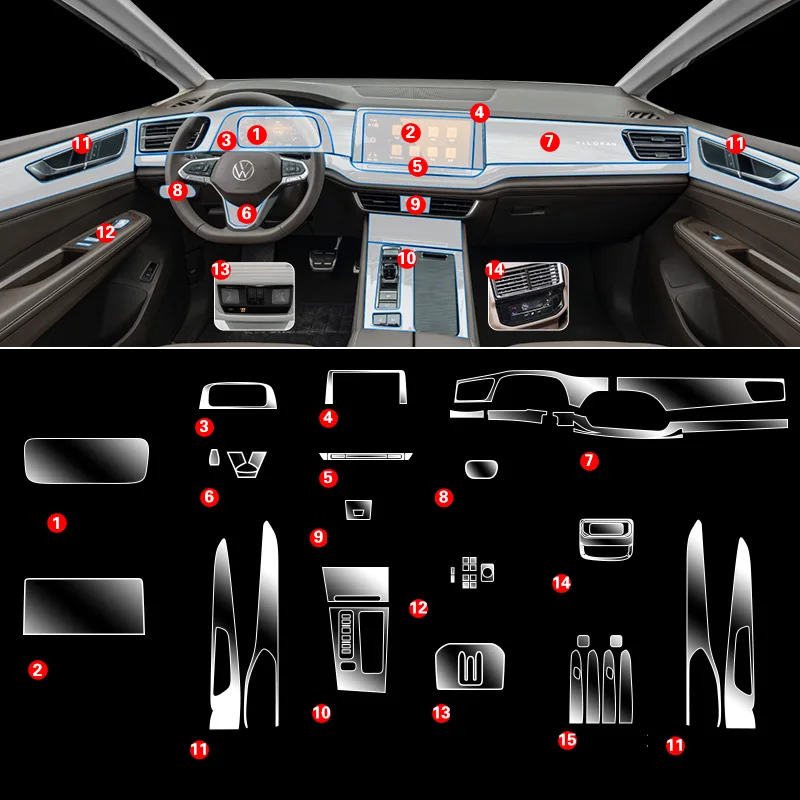 TPU Transparent Protection Film for VOLKSWAGEN VW Viloran 2022 2023 Car Interior Sticker Center Console Screen Gear Door Panel