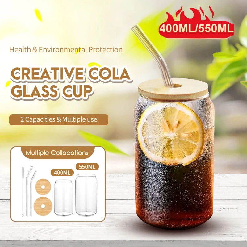 

400/550ml Glass Cup Transparent Drinking Handmade Can Coffee Mug Wine Milk Beer Cola Juice Cold Drinkware Hot Durable Glass Cups