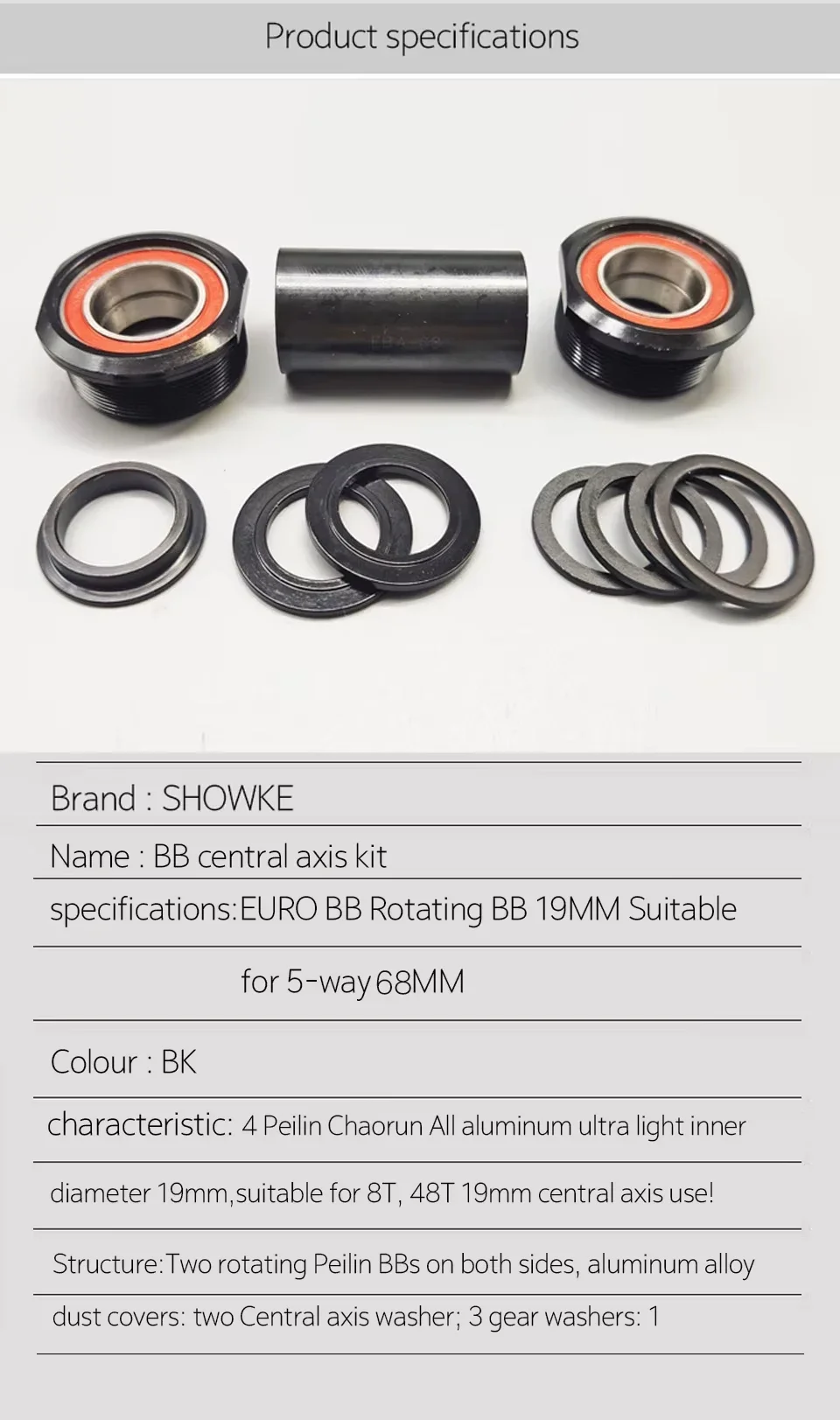 BMX Tretlager Mini Bike Street Climbing BB EURO BC 1,37*24T BB Kit 19mm-48/8T Geeignet für 73MM Zähne Muster Rotation 19MM – Detail 1