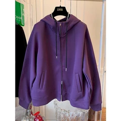 Oversized Hooded Tops Women Fashion Design Zip Up Hoodies 2024 New in Autumn Trendy Women's Hooded Coats Casual Loose Hoodie