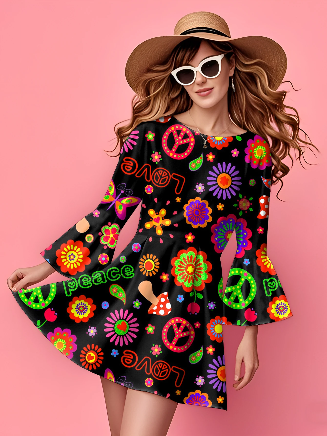 Neues Hippie-Kleid für Damen, lässig, modisch, sexy, trendig, elegant, Retro-Druck, böhmischer Stil, sexy Minikleid für Damen