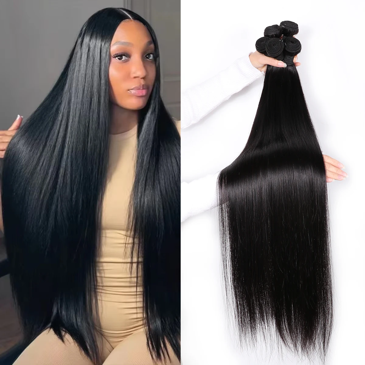 Прямые пучки человеческих волос 10-40 дюймов, пучки необработанных волос, 100% человеческие волосы, 3/4 шт., бразильские пучки волос для женщин, наращивание волос