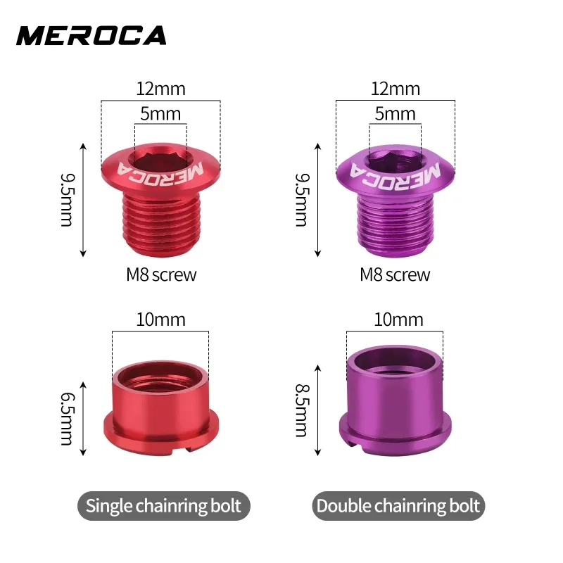 MEROCA 5pcs chainring bolts Single Double 6.5 / 8.5mm Folding bicycle chainring screws Aluminum Alloy Crank chain ring bolts