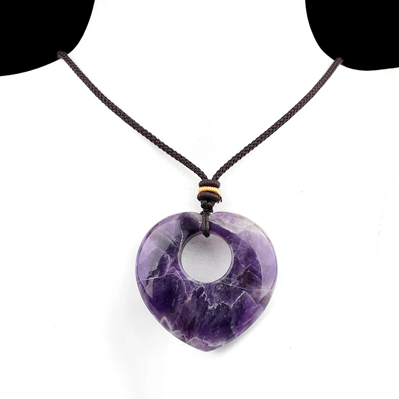 الطبيعية الأصفر اليشم القلب قلادة قابل للتعديل الملونة حبل للنساء الرجال شفاء شقرا كريستال حجر 40 مللي متر المعلقات مجوهرات #6