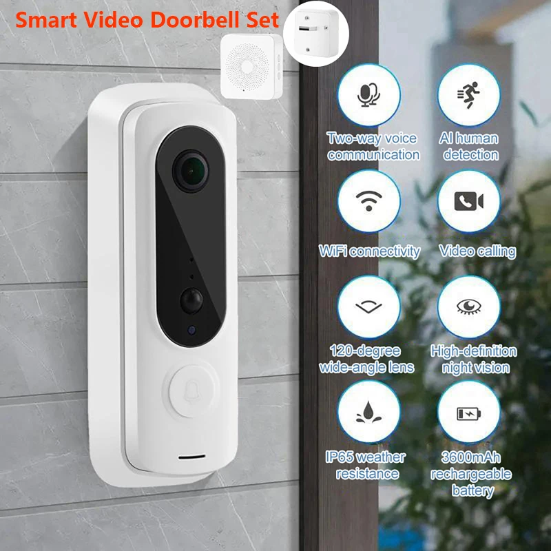 Smart Wireless Video Doorbell Remote Monitoring Two-way Intercom PIR Motion Detection Infrared Night Vision Security Door Camera
