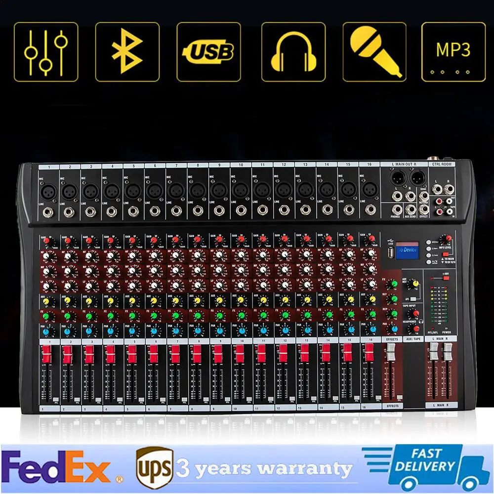 16-Channel Studio Audio Mixing Console - Bluetooth USB Digital Sound Mixer